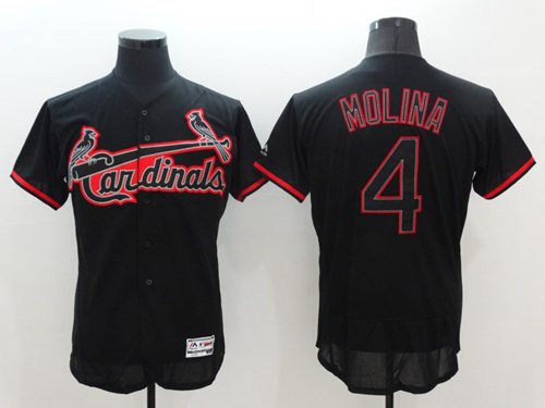 Cardinals #4 Yadier Molina Black Fashion Flexbase Authentic Collection Stitched MLB Jersey - Click Image to Close